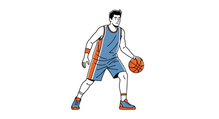 Fototapeta premium Dynamic basketball player dribbling a ball, captured in a stylistic line drawing highlighting movement and athletic stance on a white background