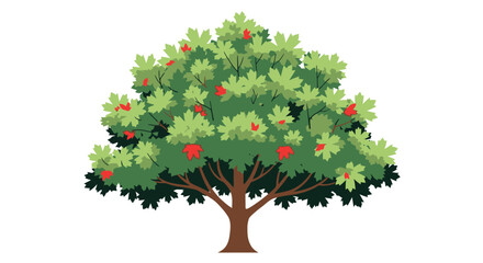 Obraz premium Stylized depiction of a tree with green foliage and scattered red leaves in an isolated setting