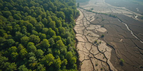 Drought impacting forests and farmland aerial view environmental photography natural landscape conservation awareness