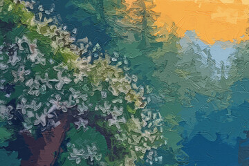 Fototapeta premium Various oil paintings, flowers, streams, lakes, forests, landscapes, plum blossoms, sailboats, landscapes, butterflies, chrysanthemums, waterfalls