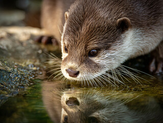 Obraz premium Otter Water Reflection Mammal Wildlife Animals Nature Playful Habitat Ecosystem Fur Cute Pond Wetland Curious Nose Everyday Scenery Furry Marine Environment Animalia Predator Moments Behavior Natural 