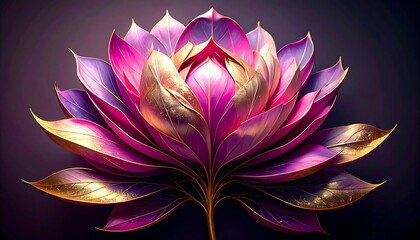 Vibrant,  gold-accented,  purple and pink leaves create a  stunning floral composition, radiating an elegant and artistic mood.