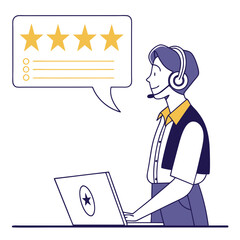 Man with headset giving feedback stars rating