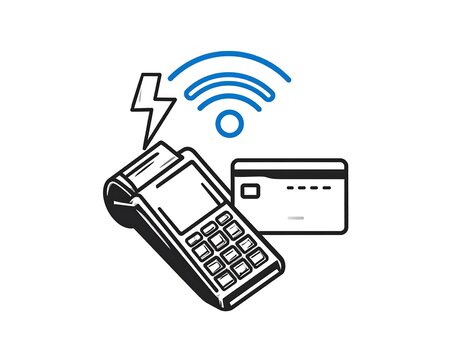 Contactless Payment Terminal with Credit Card and Wi-Fi Symbol. - Powered by Adobe