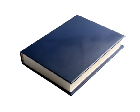 A closed blue hardcover book isolated on transparent background
