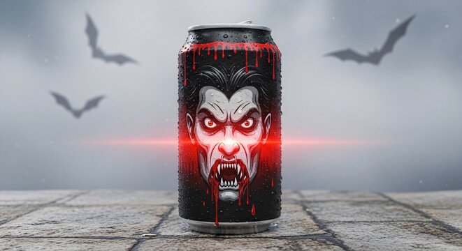 Vampire Energy Drink Can with Horror Design