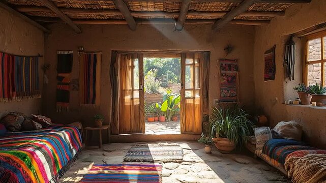 peruvian village courtyard house interior video