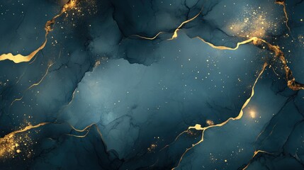 Fototapeta premium Abstract navy blue and gold alcohol ink art background.