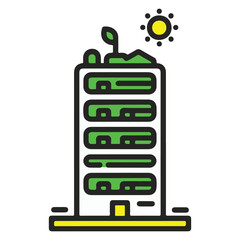 Vertical Eco-Friendly Building with Solar Energy Icon