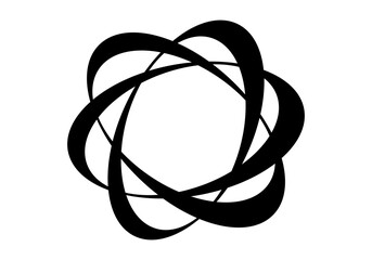 Modern abstract illustration of circular elliptical shapes that twist and overlap each other, forming a dynamic and symmetrical circular pattern.