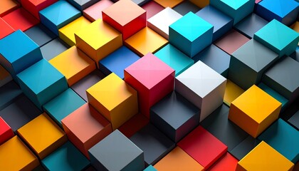 Obraz premium A vibrant, abstract arrangement of colorful cubes in varying heights and shades, creating a dynamic and visually engaging pattern.