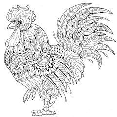 Obraz premium Animal illustration coloring book, flower pattern, exotic ethnic traditional ornament, black and white wildlife cartoon outline hand drawing.