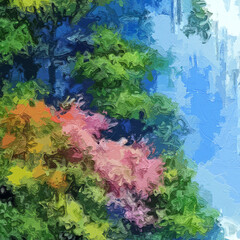 Fototapeta premium Various oil paintings, flowers, waterfalls, lakes, landscapes, forests, chrysanthemums, roses, peonies, flowers