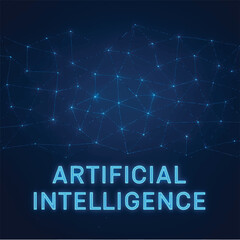 Human digital transformation illustration with AI neon symbol.