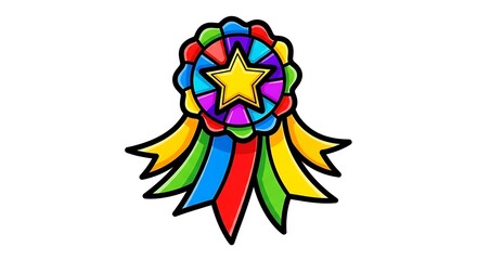 Obraz premium Colorful award ribbon badge star celebration achievement success victory prize champion winner 93