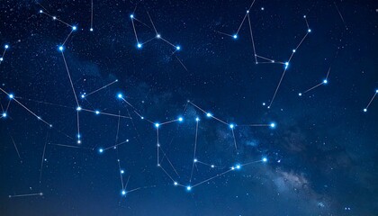 Night sky constellations, shimmering stars connected by lines, cosmic patterns.