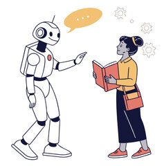 Robot teaching person with book learning education