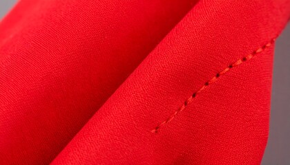 Close-up of a vibrant red fabric with stitching.