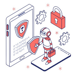 Robot with shield and padlock technology security