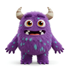 Purple monster character with horns and friendly cartoon facial expression