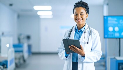 Doctor with tablet in hospital hallway