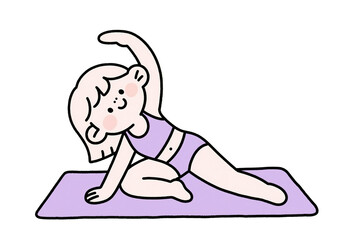 A PNG element depicting a cartoon character doing yoga on a yoga mat, suitable for promoting yoga classes and gyms, as well as for sports and health-themed cultural and creative products.