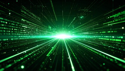 Abstract digital representation of data flow, with glowing lines and light.