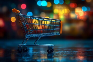 Shopping Cart On Rainy City Street