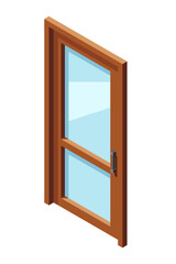 Isometric door. Isometric front door. Wooden closed door. Interior elements. Furniture elements. Isometric furniture