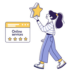 Woman holding star near online services window review
