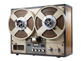 Vintage reel to reel tape recorder isolated on transparent background, a retro audio recording device with classic design, perfect for music production