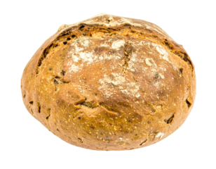 Whole grain bread isolated on white background, fresh baked loaf showing natural texture, healthy rustic crust, soft nutritious inside, wholesome organic food symbolizing diet, breakfast, wellness, si