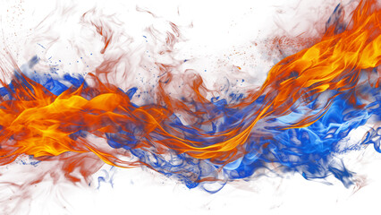 Intertwined orange and blue flames over transparent background. Concept of hot and cold or opposing forces © HTGanzo