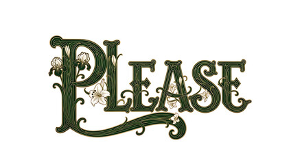 Ornate Decorative Floral Inlay Please Typography Design Element Illustration