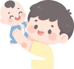 Cartoon Illustration of Father Holding Baby