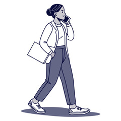 Woman walking and talking on phone business