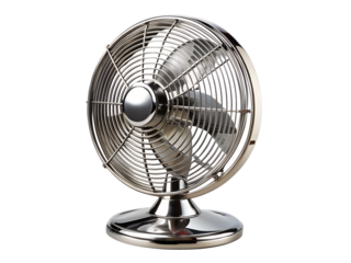 A vintage chrome table fan isolated on transparent background, perfect for cooling and adding a retro touch to any home or office space