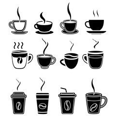Obraz premium Collection of Coffee Cups Silhouette Style Illustrations