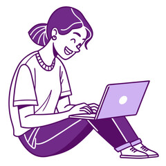 Young woman typing on laptop computer sitting