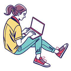 Young woman typing on laptop computer sitting