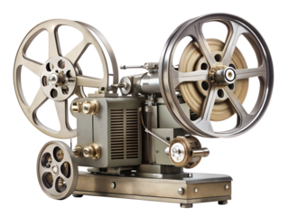 Vintage film projector isolated on transparent background, a classic piece of cinematic equipment that evokes nostalgia for the golden age of movies