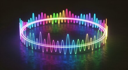 Colorful Neon Sound Wave Ring on Dark Background