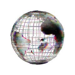 Wireframe Earth collage element with digital glitch distortion effect isolated on transparent background