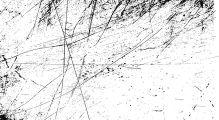 Abstract black and white grunge texture with scratch lines and distressed splatter effect, rough surface background for vintage design, overlay element for artistic presentation and graphic layout.