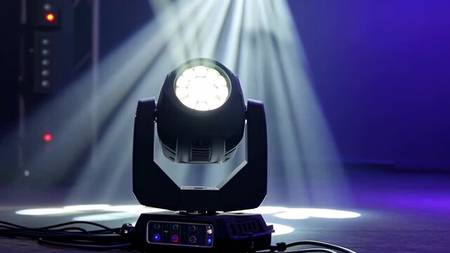 Stage lighting moving head fixture with dramatic light beams in a conc