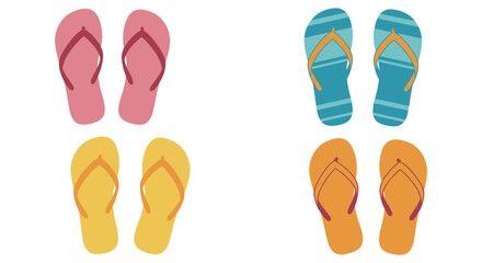 Colorful flip flops in different styles and colors on white background silhouette