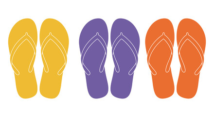 Colorful flip flops in yellow purple and orange on white background silhouette
