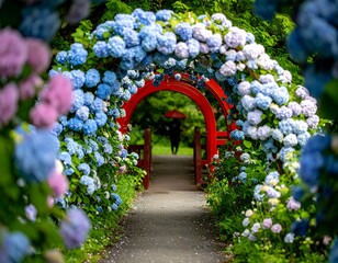 Hydrangea archway garden path
