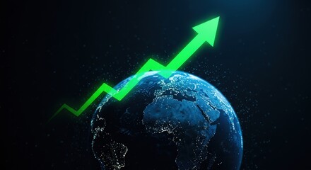 Earth with Green Arrow Global Growth Concept.