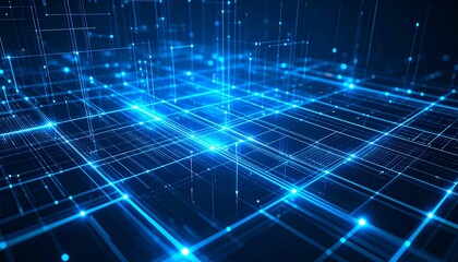 Obraz premium Abstract blue digital network background with glowing lines and points, representing modern technology.